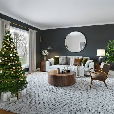 antique holiday decor in living room